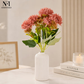 NFI essentials Artificial Chrysanthemum Flower Bunch for Home Decoration, Realistic Faux Floral Bouquet with Green Leaves, Decorative Flower Stem for Living Room, Bedroom, Office, Wedding
