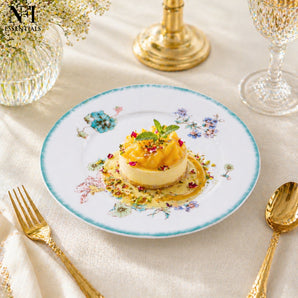 NFI essentials 8 inch Ceramic Quarter Plate with Elegant Blue Floral Design, Premium Serving Plate for Snacks, Desserts, Breakfast & Appetizers, Microwave & Dishwasher Safe