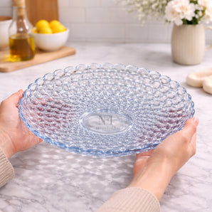 NFI essentials Glass Fruit Bowl Plate For Dining Table Clear Round Tray Bubble Design for Dry Fruits, Snacks, Sweets, and Chocolates Decorative Glass Plate for Home Decor