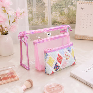 NFI essentials 3-in-1 Transparent Makeup Organizer Pouch Set for Women, Multipurpose Toiletry Storage Kit for Makeup, Skincare, Jewelry & Travel Essentials, PVC Cosmetic Travel Bag