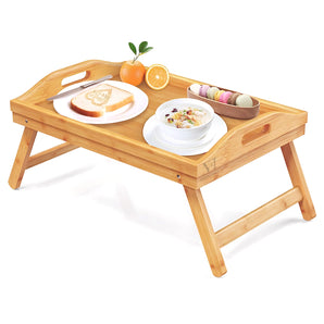 NFI essentials Bamboo Wood Foldable Breakfast Table, Bed Tray with Folding Legs, Serving Tray for Food Snacks, Portable Laptop Study Desk Table for Serving Dinner Tea (49x30 cm) - AYAHA ENTERPRISES PRIVATE LIMITED