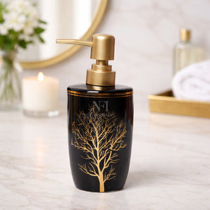 NFI essentials Ceramic Liquid Soap Dispenser with Gold Color Pump, Leak-Proof Design, Lotion Dispenser for Bathroom, Kitchen & Wash Basin, Handwash Bottle