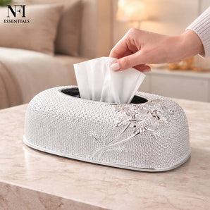 NFI essentials Tissue Holder Box, European Style Luxurious Tissue Cover for Home, Office, Bedroom, Restaurant, Vintage Plastic Rose Tissue Box Holder for Home Office Decoration