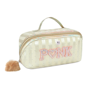 NFI essentials Cosmetic Travel Organizer Bag, Women's Makeup Pouch Toiletry Bag Portable Large Capacity Wide Opening Cosmetics Bag with Handle & Divider