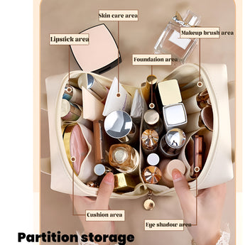 NFI essentials Portable Handheld Makeup Bag for Women with Compartments Large Capacity Travel Toiletry Cosmetic Bag with Handle Large Opening Makeup Pouch - AYAHA ENTERPRISES PRIVATE LIMITED