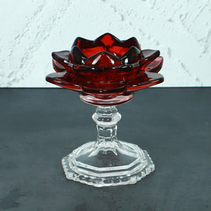 NFI essentials Tealight Lotus Flower Candle Holder with Clear Pedestal Base Artistic Centerpiece for Home Décor, Meditation, Special Occasions, and Festive Lighting