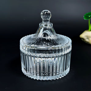 NFI essentials Crystal Glass Candy Jar With Lid Decorative Candy Bowl Storage Container for Sweets, Snacks, Spices, Cotton Balls, and More or Gifting