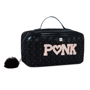 NFI essentials Cosmetic Travel Organizer Bag, Women's Makeup Pouch Toiletry Bag Portable Large Capacity Wide Opening Cosmetics Bag with Handle & Divider