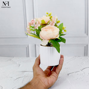 NFI essentials Artificial Rose Flowers with Plastic Pot, Realistic Flower Arrangement for Home, Office, Living Room & Table Decor, Bright Yellow Floral Centerpiece for Gifting & Interior.