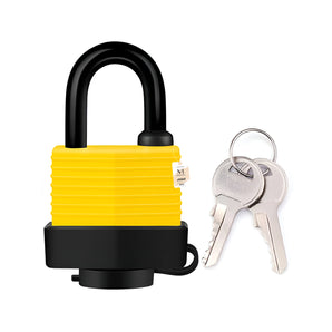 NFI essentials Long Shackle Heavy Duty Covered Laminated Steel Keyed Padlocks Dustproof & Waterproof 1 Pc &3 Keys with Protector Steel for Gym Locker Luggage Locks