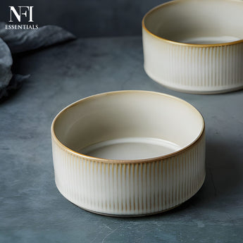 NFI essentials Frontier Ceramic Bowls Perfect For Snack, Side Dishes, Salads Or Desserts White Rib-Textured Multipurpose Uses Microwave & Oven Safe Ideal For Gifting & Daily Use  (575 ml) - AYAHA ENTERPRISES PRIVATE LIMITED