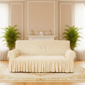 NFI Essentials 3 Seater Turkish Style Sofa Cover with Skirt Couch Slipcover with Textured Fabric Washable and Anti-Slip Elasticity Furniture Protector for Living Room