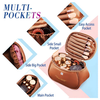 NFI essentials Cosmetic Travel Organizer Bag, Women's Makeup Pouch Toiletry Bag Portable Leather Wide Opening Cosmetics Bag with Handle for Girls - AYAHA ENTERPRISES PRIVATE LIMITED