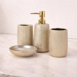 NFI essentials Ceramic 4 Piece Bathroom Accessories Set, Soap Dispenser, Toothbrush Holder, Tumbler & Soap Dish For Washroom Decor And House Warming Gift