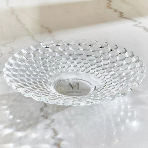 NFI essentials Glass Fruit Bowl Plate For Dining Table Clear Round Tray Bubble Design for Dry Fruits, Snacks, Sweets and Chocolates Decorative Glass Plate for Home Decor