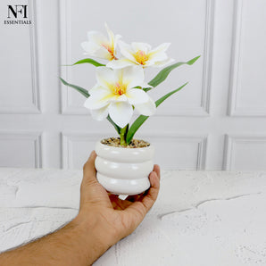 NFI essentials Artificial Lilly with Ceramic Pot, Realistic Flower Arrangement for Home, Office, Living Room & Table Decor, Bright Yellow Floral Centerpiece for Gifting & Interior.