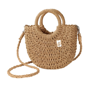 NFI essentials Straw Wicker Sling Bad for Womens, Small Beach Bag for Girls, Handmade Shoulder Purse for Ladies, Crossbody Handbag for Summer, Top Handle Tote Moon Bag