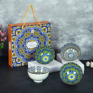 NFI essentials Set of 4 Ceramic Multipurpose Serving Bowls Porcelain Side Bowls for Noodles, Ramen, Snacks, Soups, and Curries  Microwave & Dishwasher Safe Ideal for Gifting (320 ml)