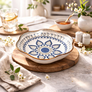NFI essentials Ceramic Plates for Kitchen, Serving Plates, Quarter Plates, Side Plates For lunch or a formal dinner Mandala Design Microwave & Diswasher Safe (Multicolour 1)