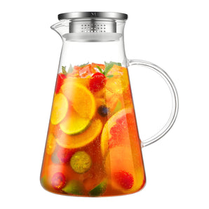 NFI essentials Water Pitcher Borosilicate Glass Jug with Air Tight Steel Lid & handle for Serving Water, Juices & Cool Beverages Freezer Safe (1800ml)