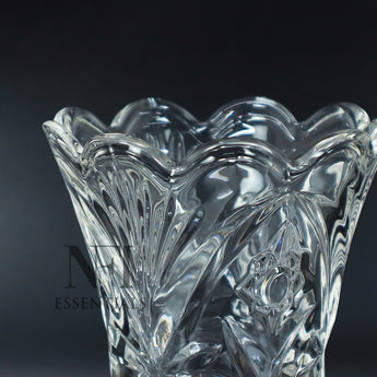 NFI essentials 7.4 Inches Crystal Clear Glass Vases for Flowers with Embossed Floral Design for Fresh or Artificial Flowers Decorative Centerpiece 400ml - AYAHA ENTERPRISES PRIVATE LIMITED