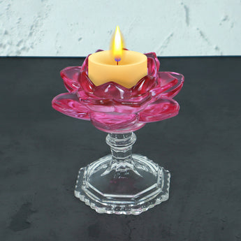 NFI essentials Tealight Lotus Flower Candle Holder with Clear Pedestal Base Artistic Centerpiece for Home Décor, Meditation, Special Occasions, and Festive Lighting - AYAHA ENTERPRISES PRIVATE LIMITED