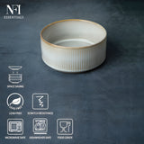 NFI essentials Frontier Ceramic Bowls Perfect For Snack, Side Dishes, Salads Or Desserts White Rib-Textured Multipurpose Uses Microwave & Oven Safe Ideal For Gifting & Daily Use  (575 ml) - AYAHA ENTERPRISES PRIVATE LIMITED