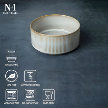 NFI essentials Frontier Ceramic Bowls Perfect For Snack, Side Dishes, Salads Or Desserts White Rib-Textured Multipurpose Uses Microwave & Oven Safe Ideal For Gifting & Daily Use  (575 ml) - AYAHA ENTERPRISES PRIVATE LIMITED