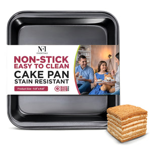 NFI Essentials Nonstick Square cake Baking Pan for Homemade Bakeware for Cakes, Cookies, Brownies, & More and Baking Pan Teflon Coating bakeware cake pan (9 Inch)