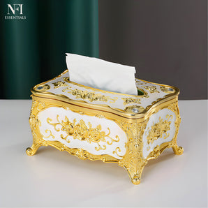 NFI essentials Tissue Holder Box, European Style Luxurious Tissue Cover for Home, Office, Bedroom, Restaurant, Vintage Plastic Rose Tissue Box Holder for Home Office Decoration