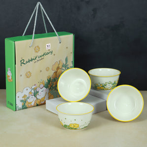 NFI essentials Set of 4 Ceramic Multipurpose Serving Bowls Porcelain Side Bowls for Noodles, Ramen, Snacks, Soups, and Curries  Microwave & Dishwasher Safe Ideal for Gifting (320 ml)