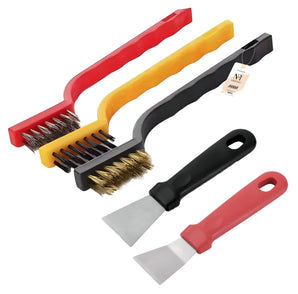 NFI essentials 5 Pcs. Gas Cleaning Brush & Scraper, Wire Brush, Stainless Steel, Brass, Nylon Kitchen Brush, Gas Stove Cleaning Brush, Chimney Cleaning Brush, Burner Cleaner Brush