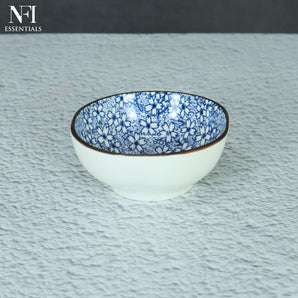 NFI essentials Mini Ceramic Bowl Microwave & Dishwasher Safe Small Serving Katori Ideal for Nuts, Chutney, Pickle & Dry Fruits, Blossom Design 4 Inch (150 ml)