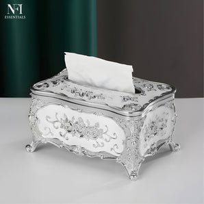 NFI essentials Tissue Holder Box, European Style Luxurious Tissue Cover for Home, Office, Bedroom, Restaurant, Vintage Plastic Rose Tissue Box Holder for Home Office Decoration