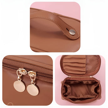 NFI essentials Cosmetic Travel Organizer Bag, Women's Makeup Pouch Toiletry Bag Portable Leather Wide Opening Cosmetics Bag with Handle for Girls - AYAHA ENTERPRISES PRIVATE LIMITED