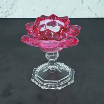 NFI essentials Tealight Lotus Flower Candle Holder with Clear Pedestal Base Artistic Centerpiece for Home Décor, Meditation, Special Occasions, and Festive Lighting - AYAHA ENTERPRISES PRIVATE LIMITED