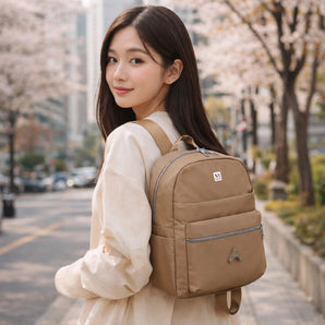 NFI essentials Girls Mini Backpack, Lightweight Travel Small Polyster College Bag with Multiple Pockets, Casual, Work, Office, Picnic Backpack for Women & Ladies (Khaki)