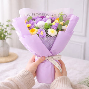 NFI essentials Crochet Flowers Bouquet Table Bouquet Centerpiece Artificial Yarn Flower Gift for Valentine’s Day, Anniversary, Birthday, Wedding