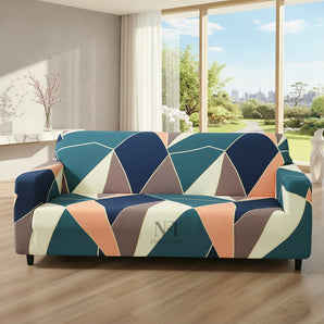 NFI Essentials 2 Seater Stretchable Sofa Cover Elegant Geometric Abstract Design, Soft Polyester Spandex Fabric, Anti-Slip, Wrinkle-Resistant, Washable Couch Slipcover.