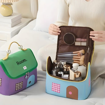 NFI essentials Makeup Pouch for Women, House Shaped Cosmetic Bag, Stylish Pouch for Makeup Accessories, Travel Pouch Vanity Kit Organiser Toiletry Bag Make up Pouch for Girls - AYAHA ENTERPRISES PRIVATE LIMITED