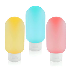 NFI essentials Pack of 3 Refillable Travel Bottles for Toiletries, 60ml Small Leak Proof Squeeze Bottles for Travel Essentials, Toiletry Containers with Lid for Shampoo, Body Lotion, Handwash