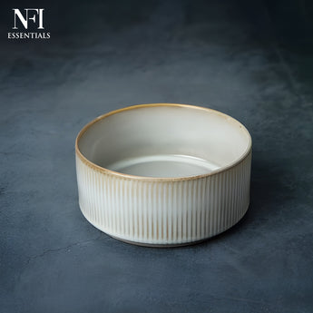 NFI essentials Frontier Ceramic Bowls Perfect For Snack, Side Dishes, Salads Or Desserts White Rib-Textured Multipurpose Uses Microwave & Oven Safe Ideal For Gifting & Daily Use  (575 ml) - AYAHA ENTERPRISES PRIVATE LIMITED