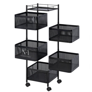 NFI essentials Multi-Purpose Kitchen Trolley with Wheels, 5 Layer Metal Storage Organizer Rack, Rolling Corner Square Design Rack for Fruits, Vegetables, Space-Saving Corner Shelf Unit