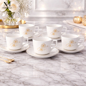 NFI Essentials Ceramic Cup & Saucer Set of 6 Pcs, Tea/Coffee Cup , Microwave & Dishwasher Safe,  Premium Mug Perfect for Daily Use, Office, Gifting