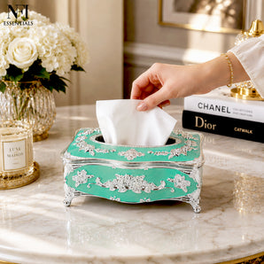 NFI essentials Tissue Holder Box, European Style Luxurious Tissue Cover for Home, Office, Bedroom, Restaurant, Vintage Plastic Rose Tissue Box Holder for Home Office Decoration