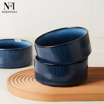 NFI essentials Frontier Ceramic Bowls Perfect For Snack, Side Dishes, Salads Or Desserts White Rib-Textured Multipurpose Uses Microwave & Oven Safe Ideal For Gifting & Daily Use  (575 ml) - AYAHA ENTERPRISES PRIVATE LIMITED