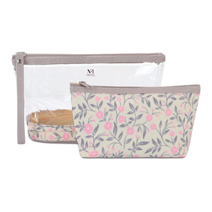 NFI essentials Set of 2 Flower Print Cosmetic Pouch Makeup Pouch Travel Organizer Toiletry Bag for Women Zippered Pouch Set with Handle, Large & Medium - AYAHA ENTERPRISES PRIVATE LIMITED