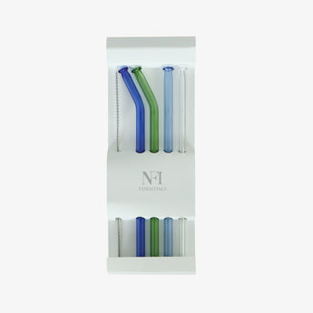NFI essentials Set of 4 Glass Straws With Cleaning Brush Clear Reusable BPA-Free Drinking Straws for Smoothies, Juices, and Cold Beverages Ideal for Home, Office (Multicolor Pack of 4) - AYAHA ENTERPRISES PRIVATE LIMITED
