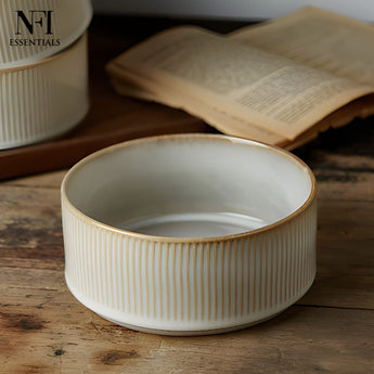 NFI essentials Frontier Ceramic Bowls Perfect For Snack, Side Dishes, Salads Or Desserts White Rib-Textured Multipurpose Uses Microwave & Oven Safe Ideal For Gifting & Daily Use  (575 ml) - AYAHA ENTERPRISES PRIVATE LIMITED