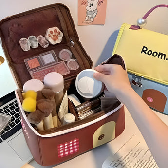 NFI essentials Makeup Pouch for Women, House Shaped Cosmetic Bag, Stylish Pouch for Makeup Accessories, Travel Pouch Vanity Kit Organiser Toiletry Bag Make up Pouch for Girls - AYAHA ENTERPRISES PRIVATE LIMITED